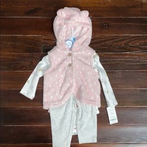 Carters pink hooded vest 3 piece set